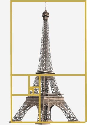 La Torre Eiffel con un rectangulo de oro sobrepuesto