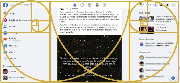 Pagina de Facebook con dos proporciones aureas